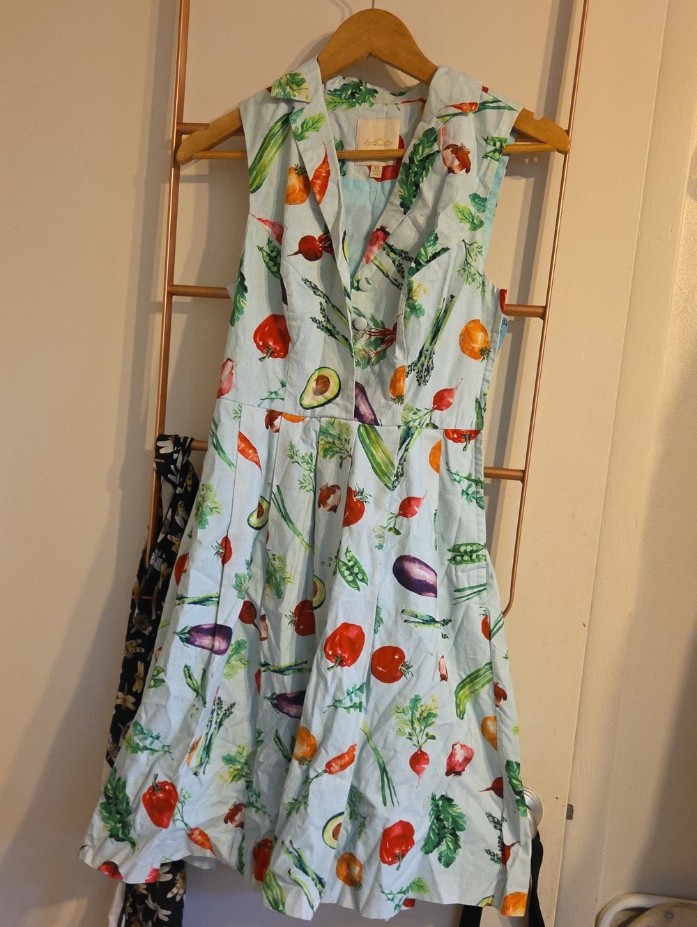 Modcloth Sleeveless Light Blue Vegetable Print Cotton Dress